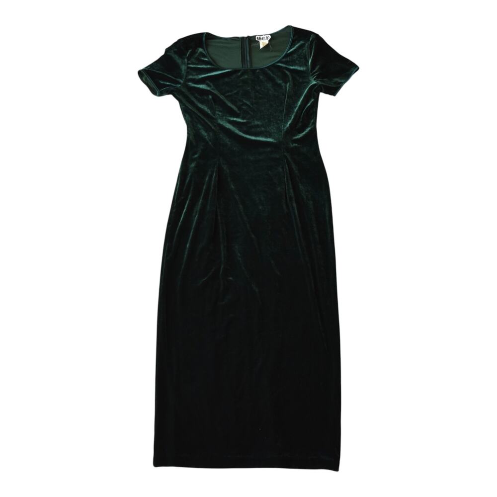 Vintage 90s Robbie Bee Emerald Green Velvet Maxi Dress Size 8 Tie Back